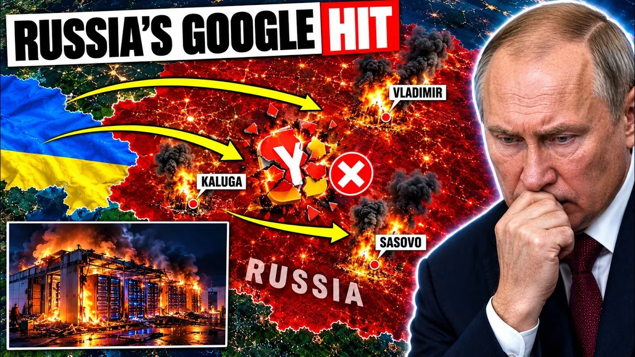 Thumbnail of our video: Ukraine just hit Russia's Google, three Yandex data centres struck in one week.